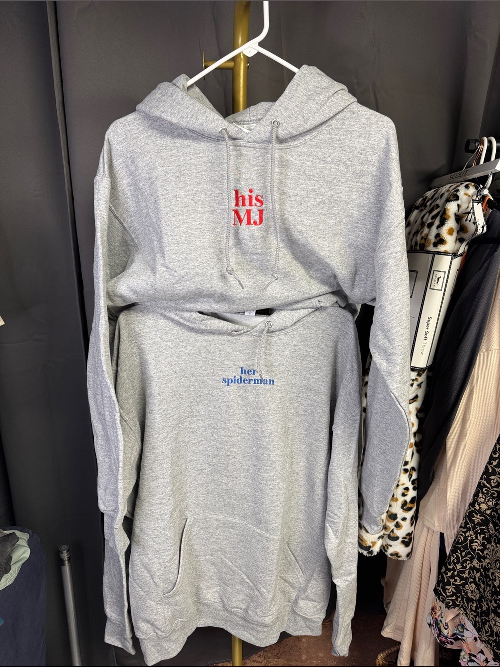 Gray 'his MJ / her spiderman' Pullover Hoodies - Set